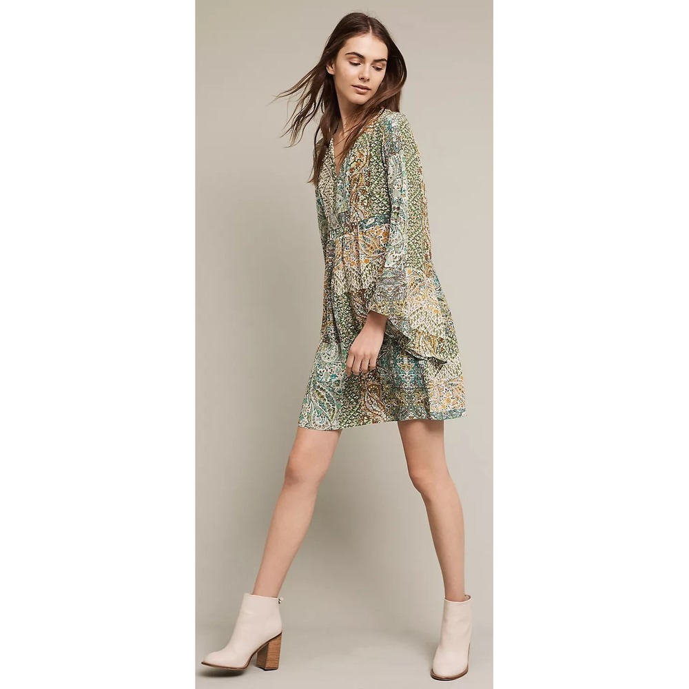 Anthropologie FlOREAT Amelie Silk‎ Kimono dress peasant US 10